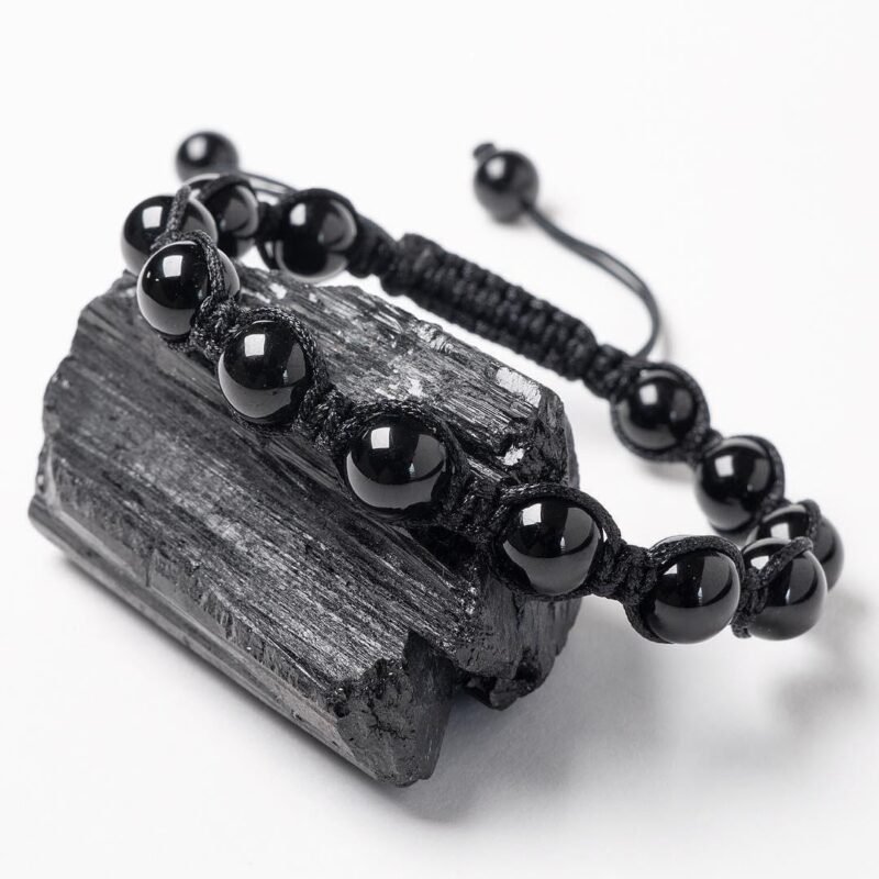 Pulsera Turmalina Negra Macrame 8mm