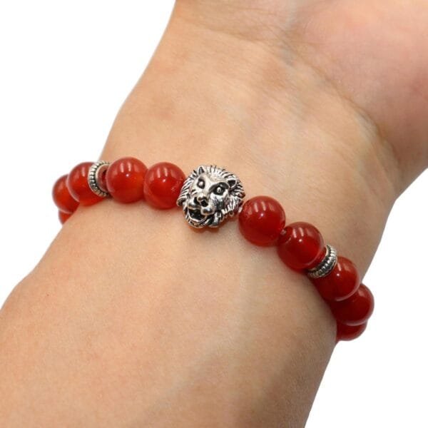 Pulsera Cornalina Dije Leon Plata Tibetana