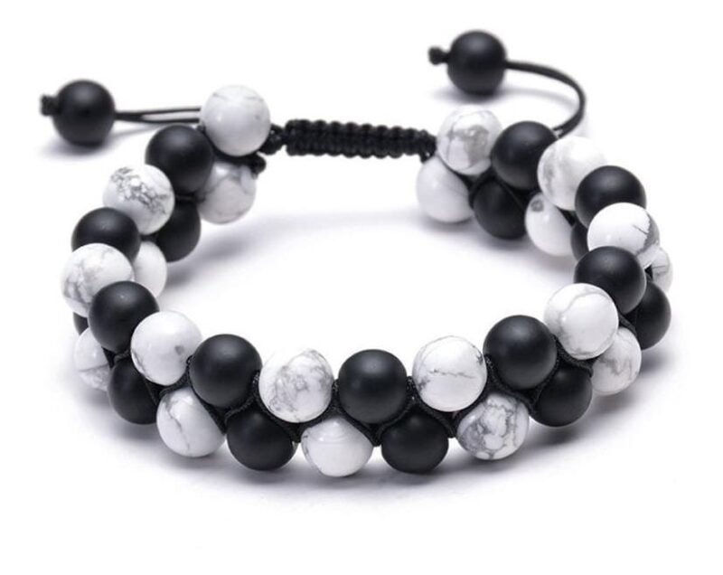 Pulsera Howlita y Onix Negro Mate Macrame Doble