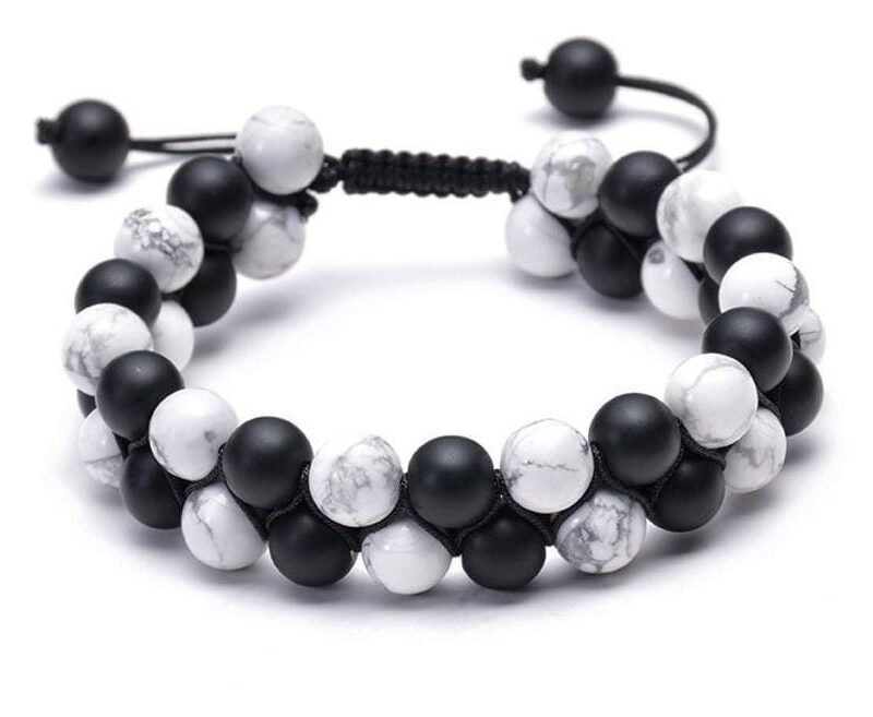 Pulsera Howlita y Onix Negro Mate Macrame Doble