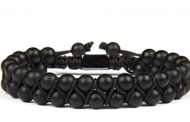 Pulsera Onix Negro Mate Macrame Doble