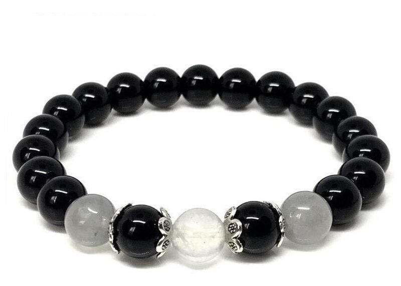 Pulsera Turmalina Negra Labradorita y cuarzo Cristal