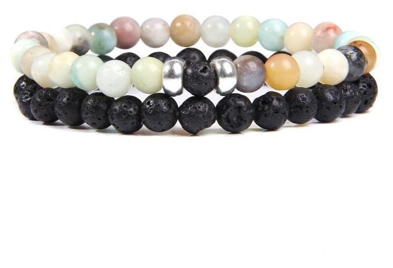 Pulseras Para Pareja Amazonita y Volcanica 6mm