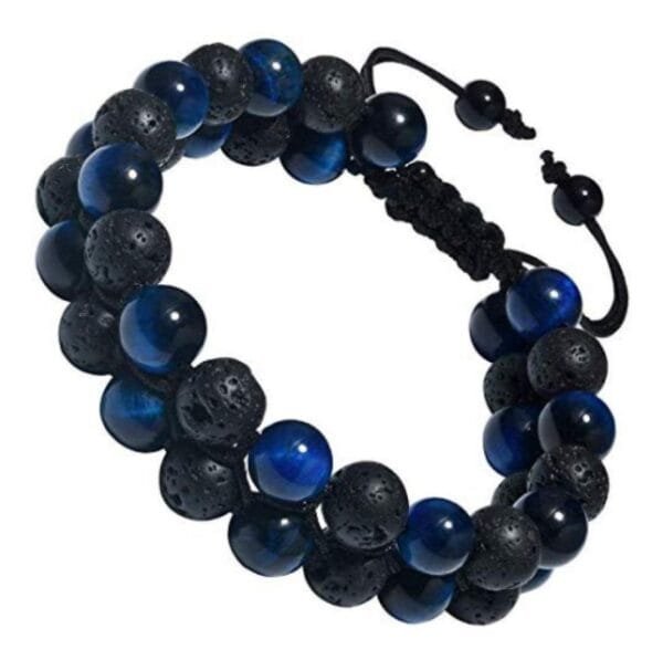 Pulsera Ojo De Tigre Azul Y Volcanica Doble