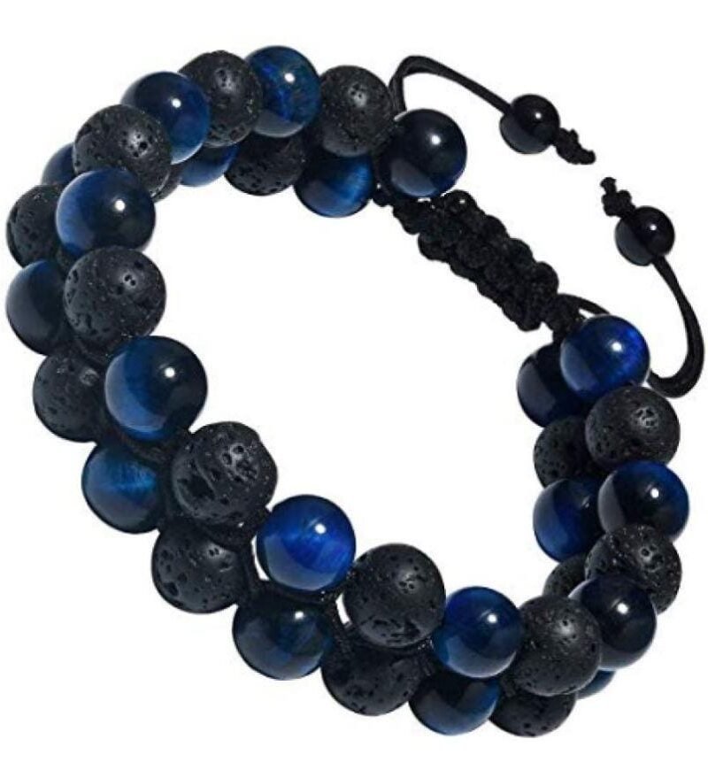 Pulsera Ojo De Tigre Azul Y Volcanica Doble
