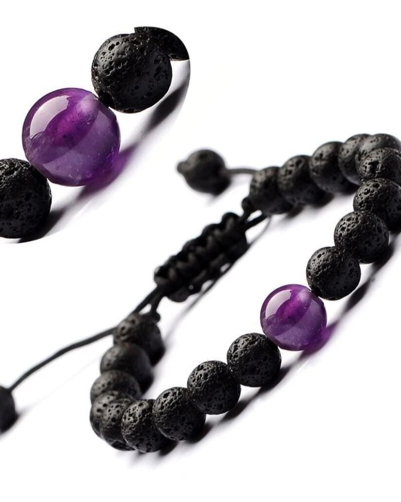 Pulsera Lava Volcanica Con amatista central