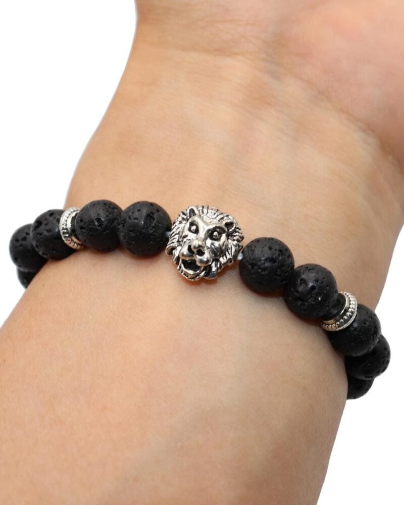 Pulsera Volcanica Dije Leon Plata Tibetana