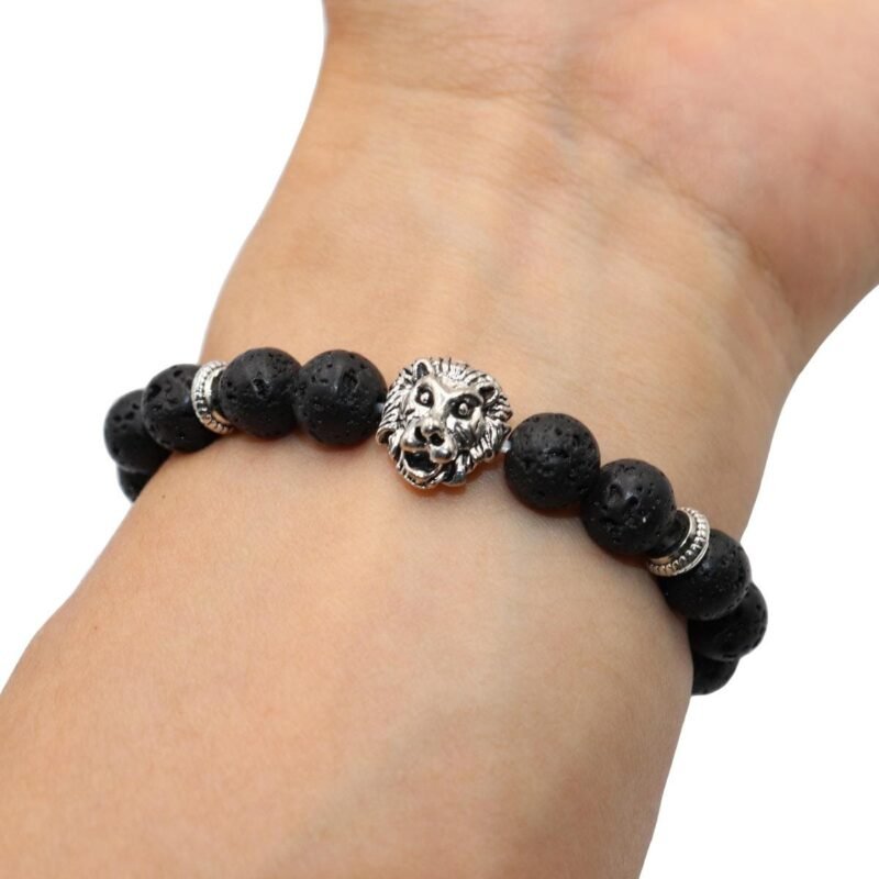 Pulsera Volcanica Dije Leon Plata Tibetana