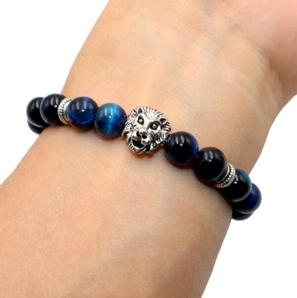 Pulsera Ojo De Tigre Colores Con Leon Plata Tibetana