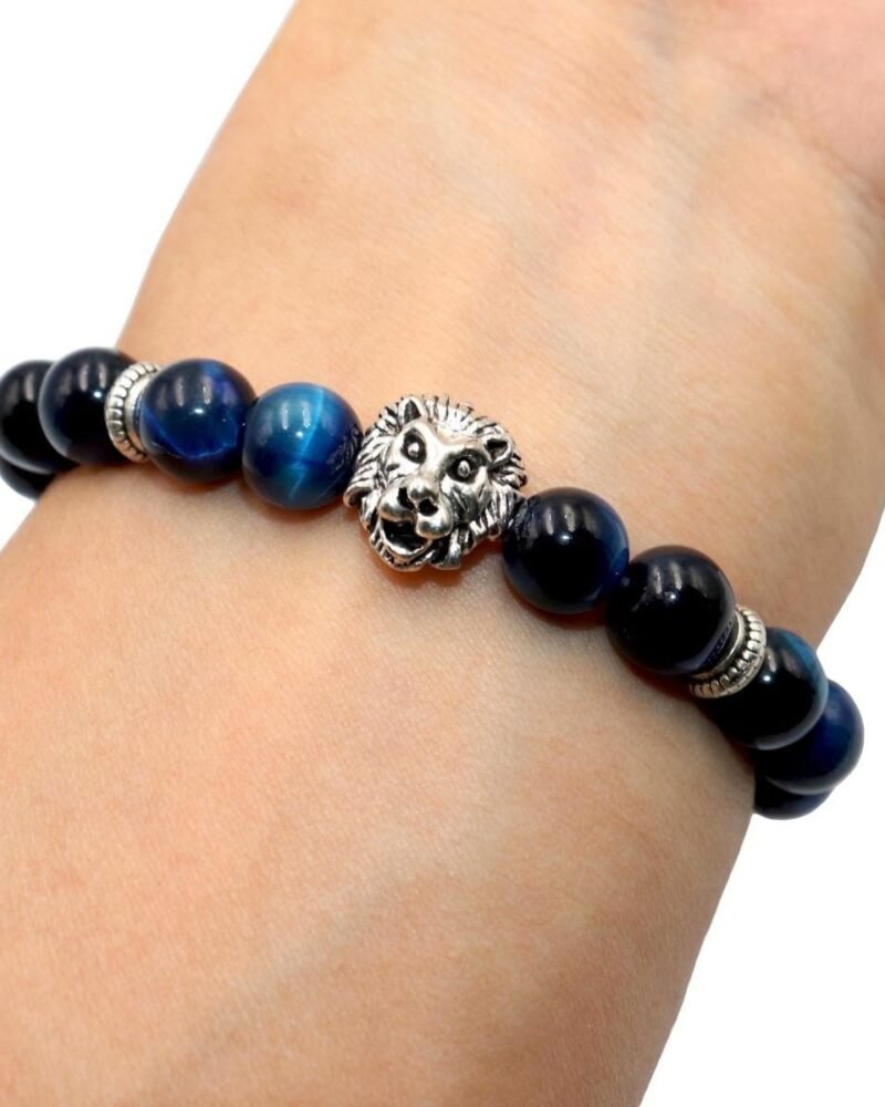 Pulsera Ojo De Tigre Colores Con Leon Plata Tibetana