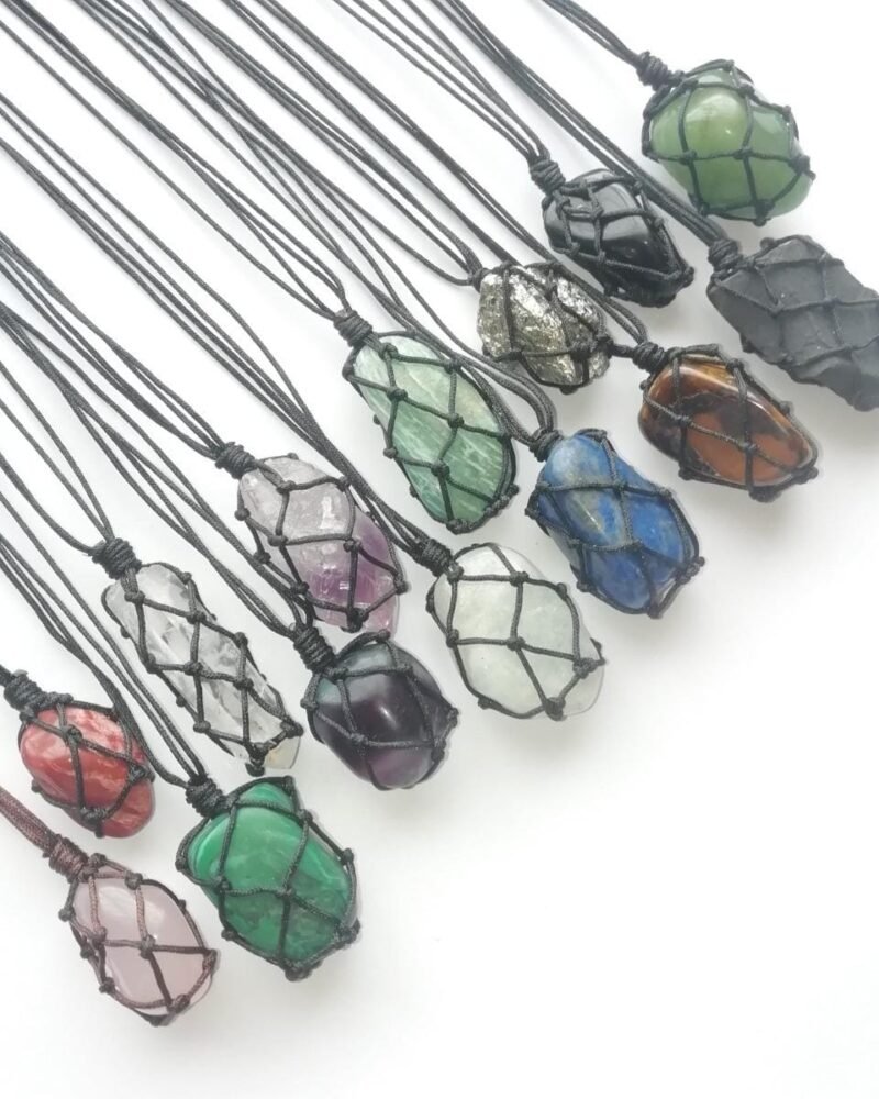 Collar Obsidiana Negra Macramé