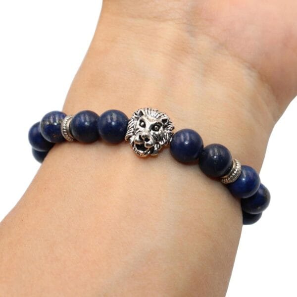 Pulsera Lapislazuli Dije Leon Plata Tibetana