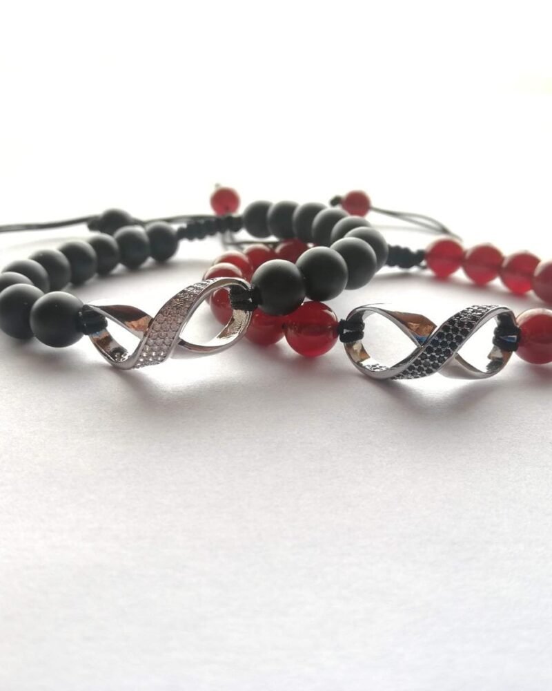 Pulseras Para Pareja infinito con Onix y Cornalina