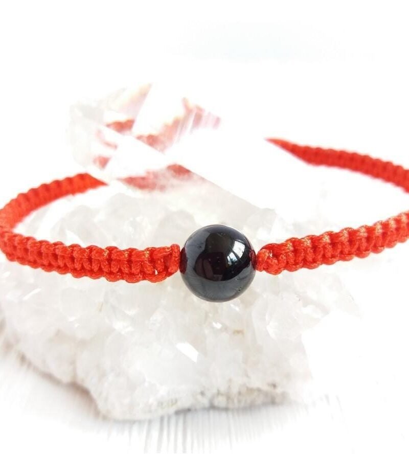 Pulsera Obsidiana Negra Hilo Rojo Macrame