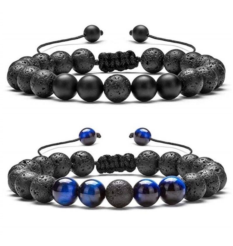Pulseras Para Pareja ojo de tigre azul con Volcanica