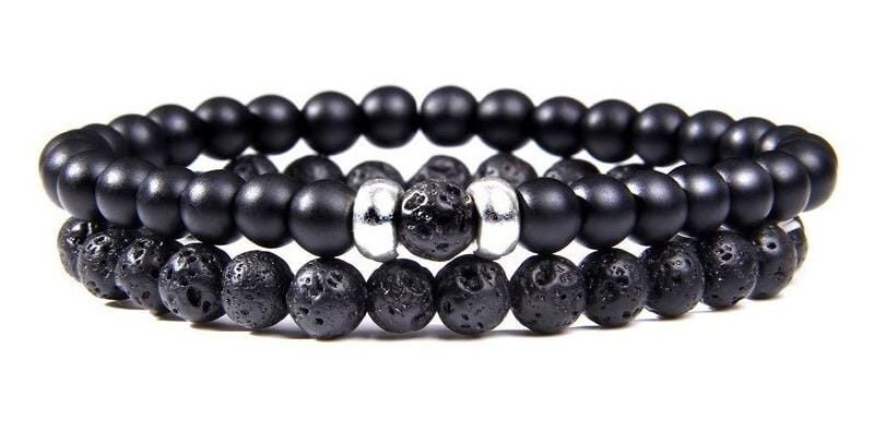 Pulseras Para Pareja Onix Mate y Volcanica 6mm