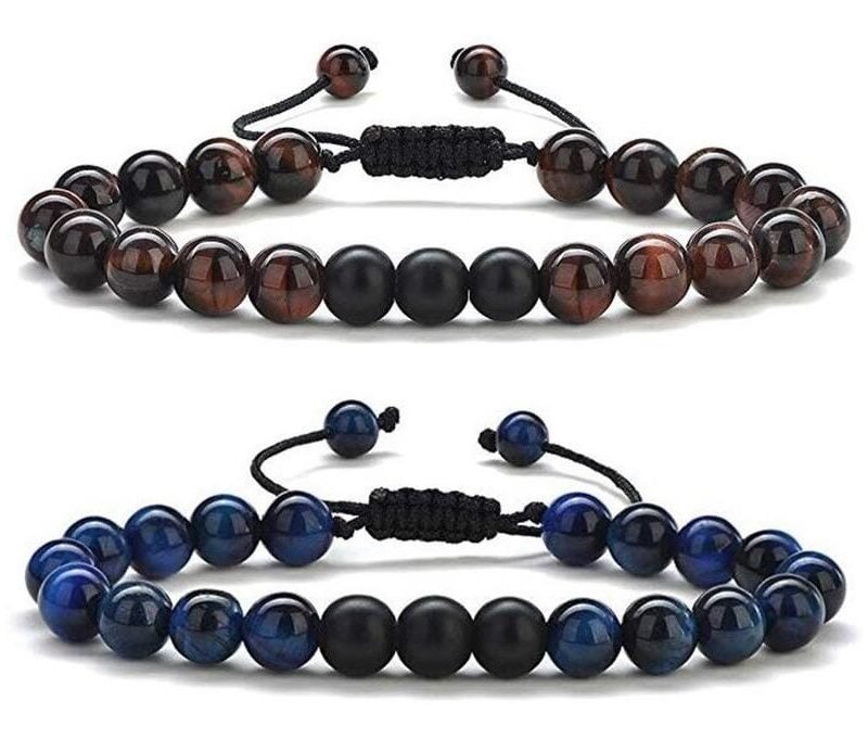Pulseras Para Pareja Ojo De Tigre Rojo Azul
