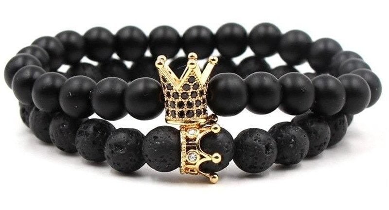 Pulseras Para Pareja Onix Volcanica con corona