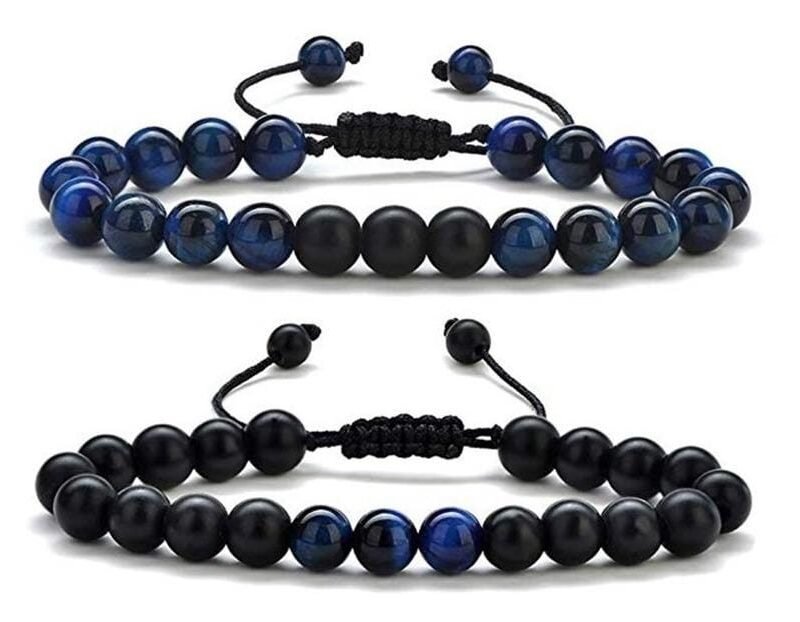 Pulseras Para Pareja Ojo De Tigre y Onix Mate