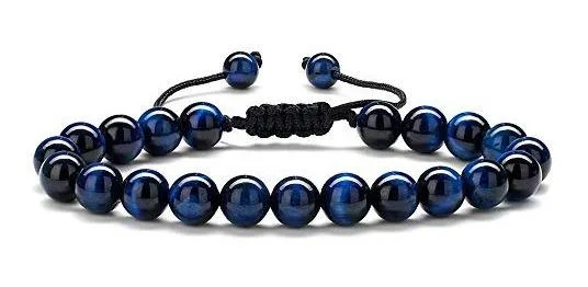 Pulsera Piedra Natural Ojo De Tigre Azul