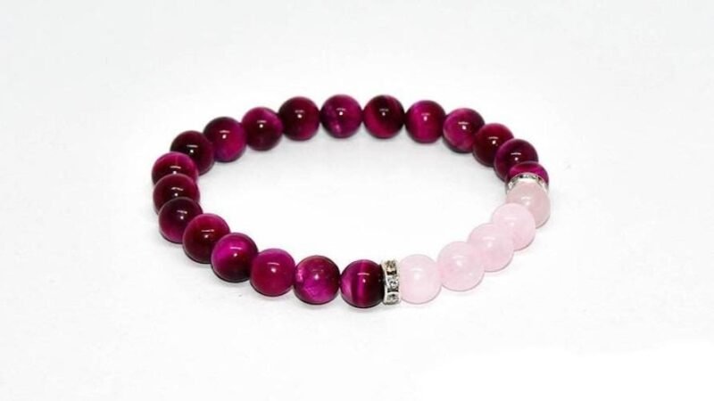 Pulsera Ojo De Tigre Fucsia  y Cuarzo Rosa - Image 2