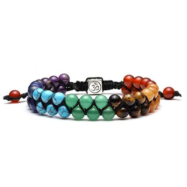 Pulsera Doble 7 Chakras 6mm Separador Om