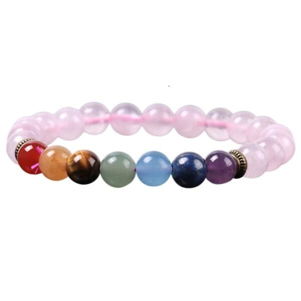 Pulsera 7 Chakras Cuarzo Rosa Separador Dorado