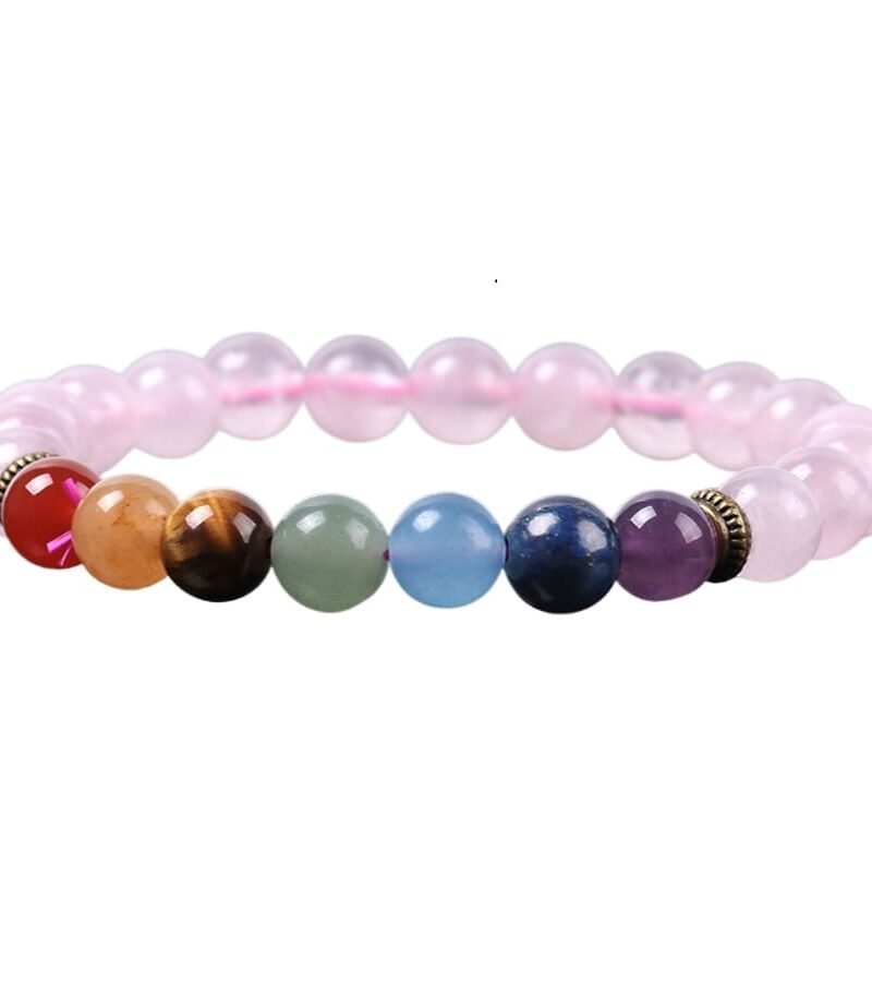 Pulsera 7 Chakras Cuarzo Rosa Separador Dorado