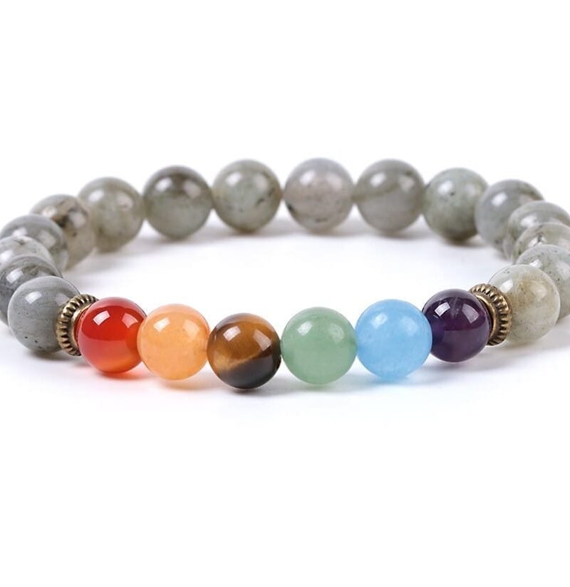 Pulsera 7 Chakras Labradorita Separador Dorado