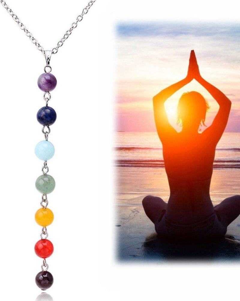 Colgante 7 Chakras Con Plata Cadena de Acero