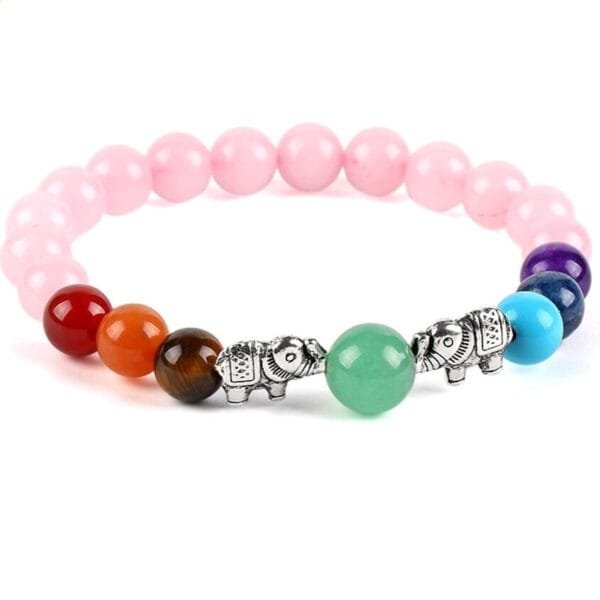 Pulsera 7 chakras Cuarzo Rosa Elefantes