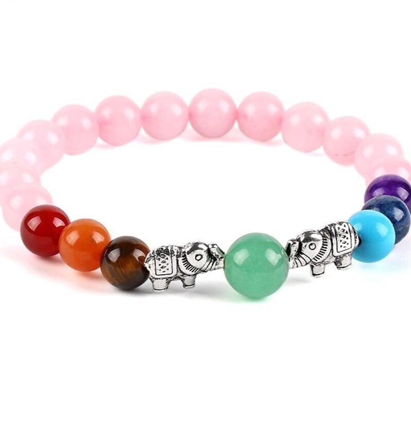 Pulsera 7 chakras Cuarzo Rosa Elefantes