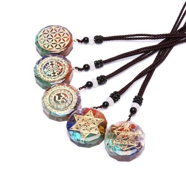 Collar Orgonita 7 chakras Circular Cubo Metatrón Estrella Sri Yantra