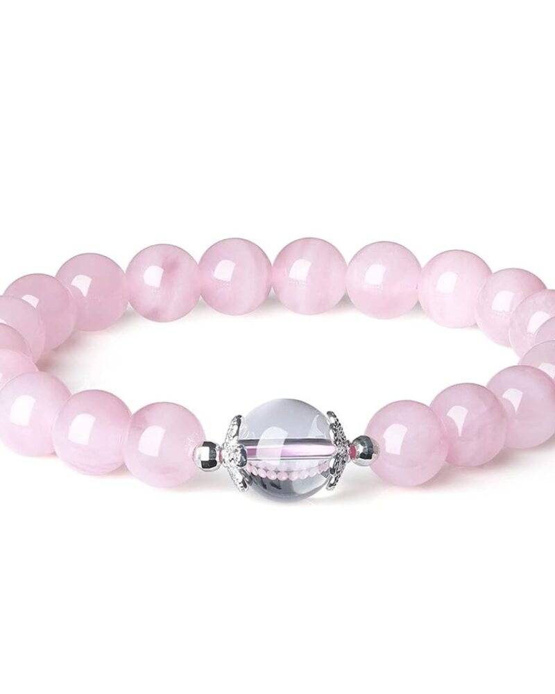Pulsera Cuarzo Rosa Centro Cuarzo Cristal 10mm