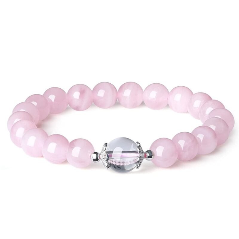 Pulsera Cuarzo Rosa Centro Cuarzo Cristal 10mm