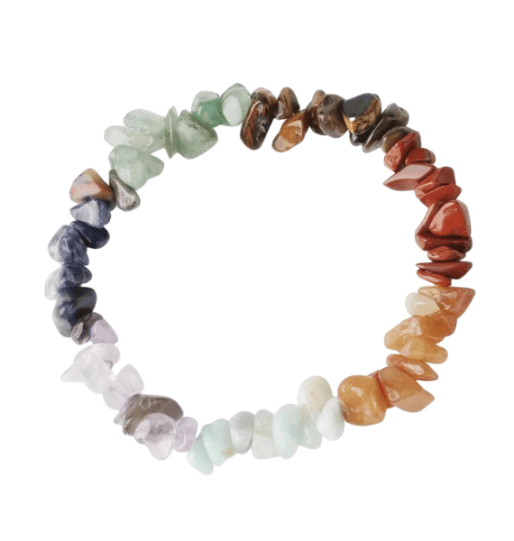 Pulsera 7 Chakras con chips de piedras naturales, diseñada para equilibrar energía y promover bienestar.