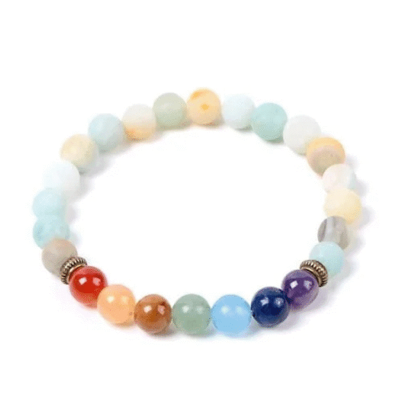 Pulsera 7 Chakras con piedra Amazonita natural en piedras auténticas, ideal para equilibrar energía y emociones.