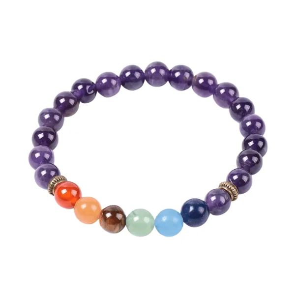 Pulsera 7 Chakras con piedra Amatista natural, ideal para armonizar la energía y fomentar la calma interior.
