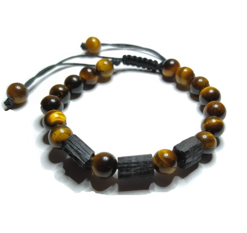 Pulsera Turmalina Negra y Ojo De Tigre 8mm