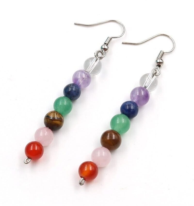 Aretes 7 Chakras 6mm Plata Ley 925 Lineal