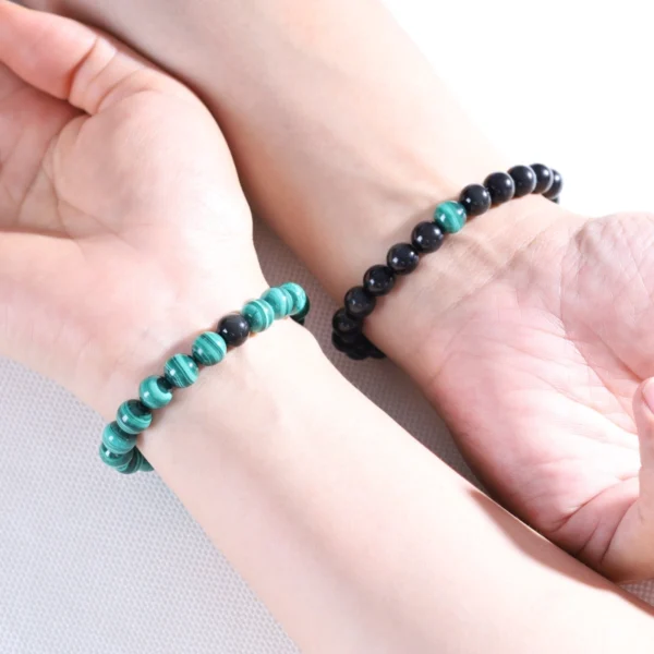 Pulseras Para Pareja Malaquita y Obsidiana