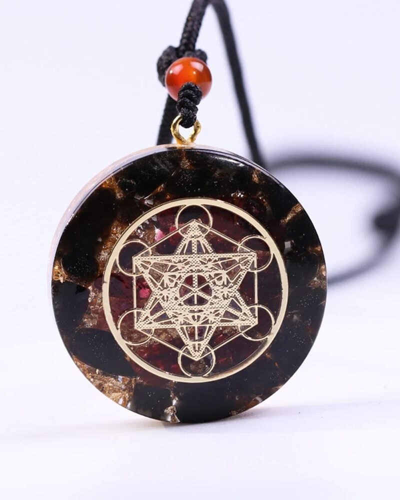 Collar Orgonita Cubo Metatrón Obsidiana