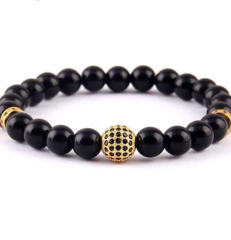 Pulsera Turmalina Negra Esfera Discos de Rodio