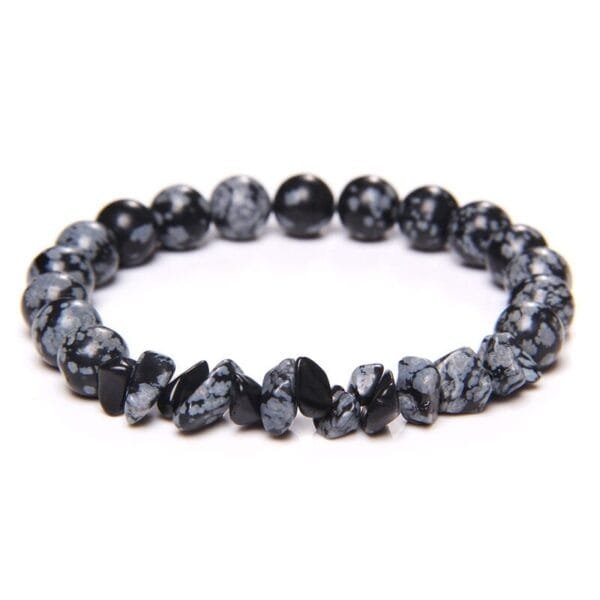 Pulsera Obsidiana Copo De Nieve Con Chips