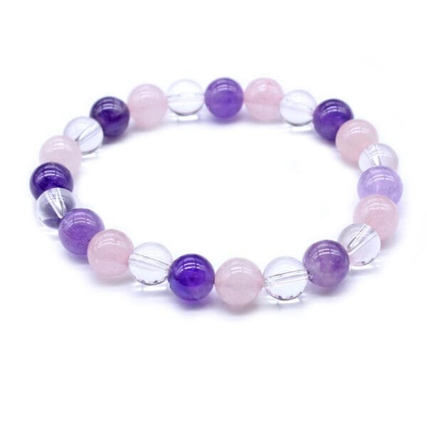 Pulsera Cuarzo Rosa Amatista Y Cuarzo Cristal