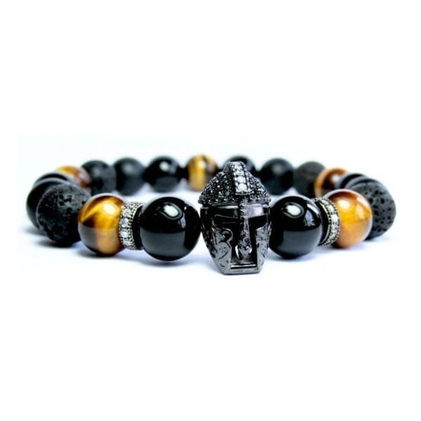 Pulsera Turmalina Ojo De Tigre Piedra Mate Lava y Espartano Rodio - Image 2