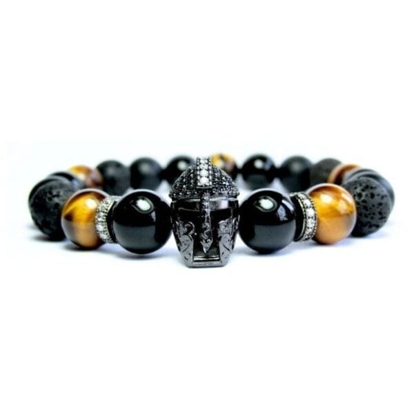 Pulsera Turmalina Ojo De Tigre Piedra Mate Lava y Espartano Rodio