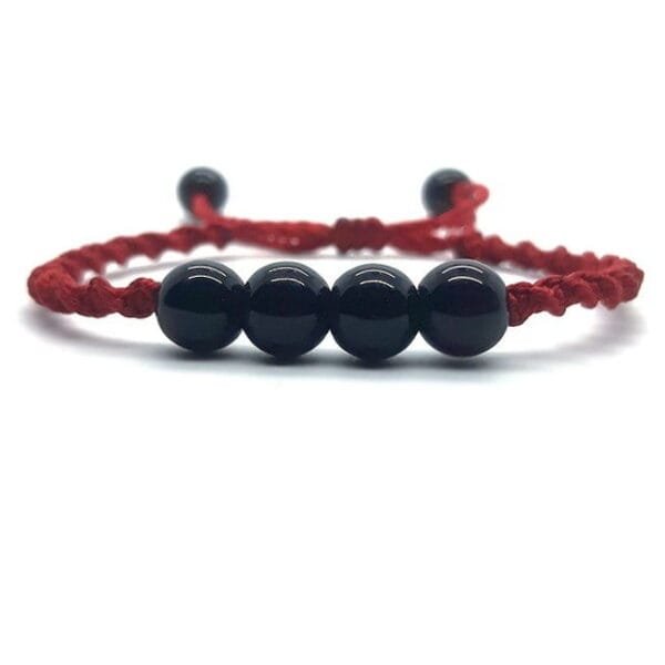 Pulsera Turmalina 8mm Negra Hilo Rojo