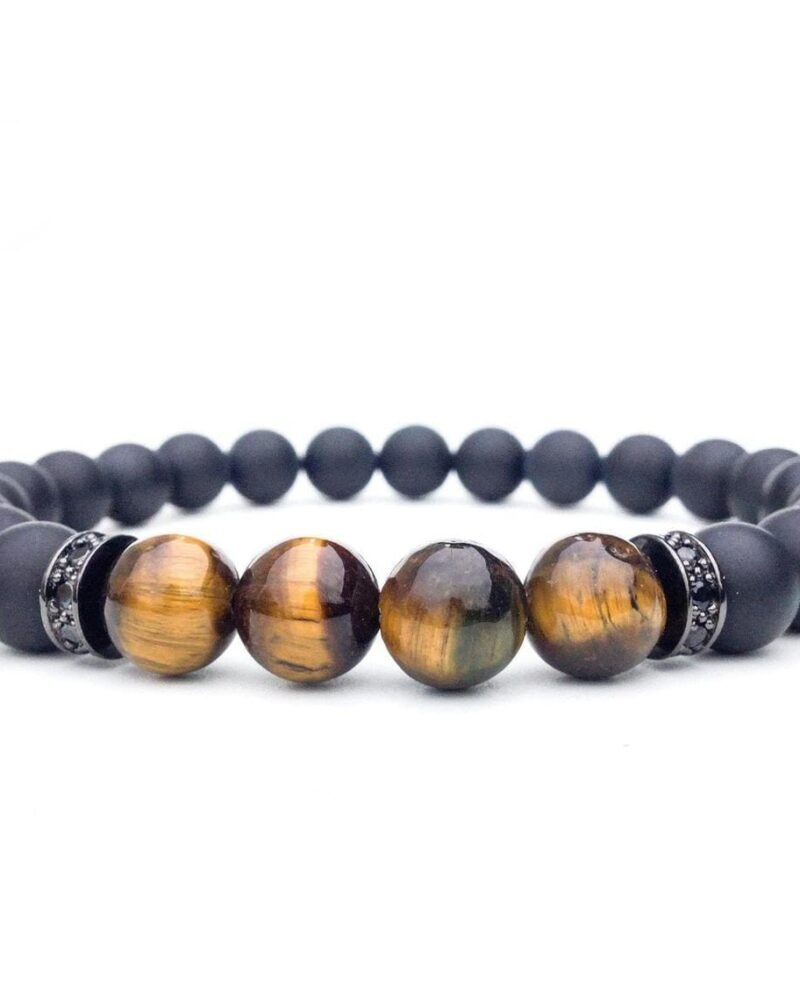 Pulsera Ojo de tigre Rodio y Piedra Mate