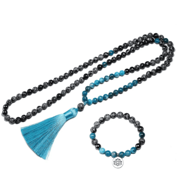 Japa Mala Obsidiana Copo de Nieve Apatita